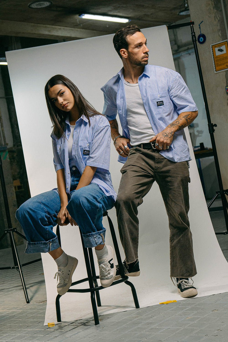Blue and White Worker Shirt - CAMISAS - Morrison Shoes