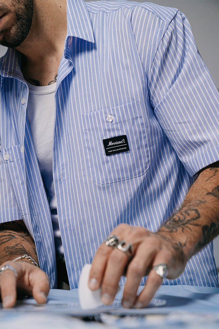 Blue and White Worker Shirt - CAMISAS - Morrison Shoes